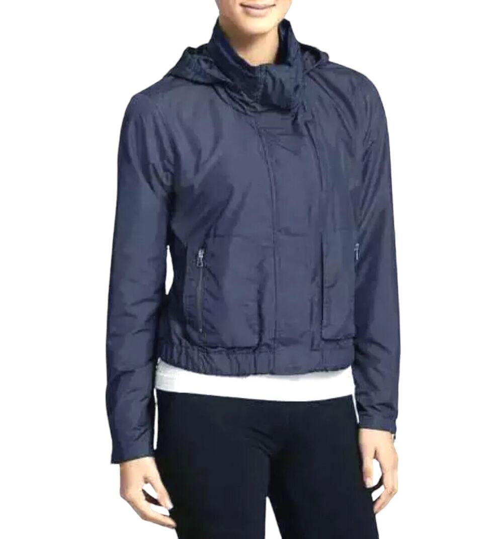 Athleta Military Bomber Windbreaker Packable Hood Full Zip Blue Jacket Size 1X